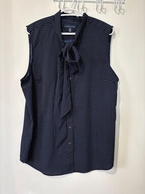 Tommy Hilfiger XXL Navy Polka Dot Tie-Neck Shell